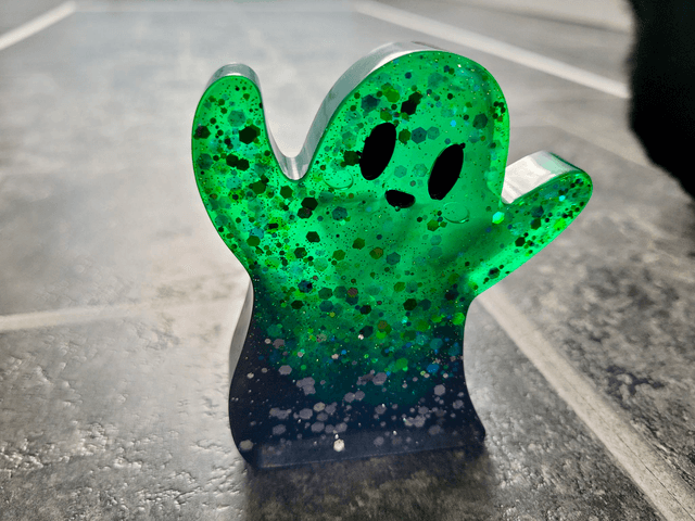 Ghost Ornament - Black to Bold Green Ombré with Chunky Glitter