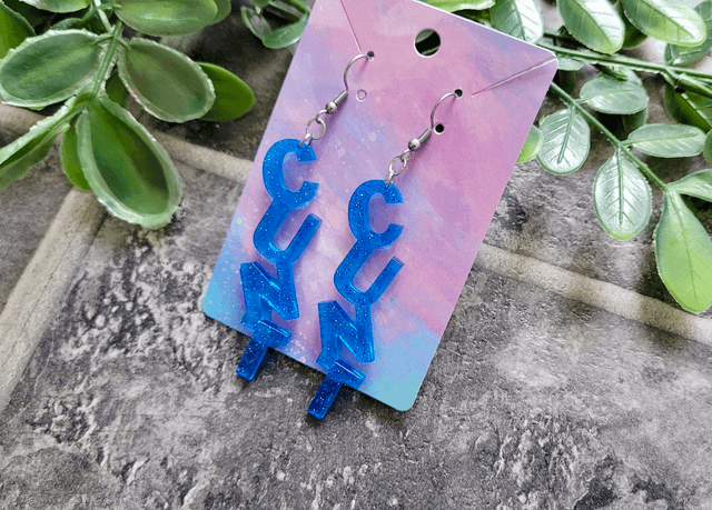 Earrings- Dark or Light Blue Glitter CUNT Swear Earrings | Stainless Steel HooKs