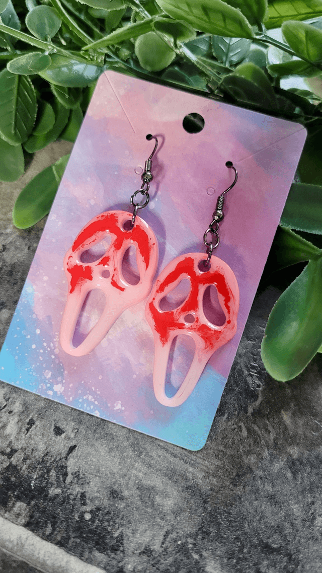 Earrings | Bloody Ghostface Scream Earrings - White Bloody | Stainless Steel Hooks