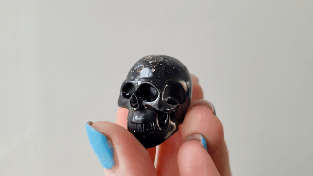 Skull Ornament - Mini - Black & Silver Glitter
