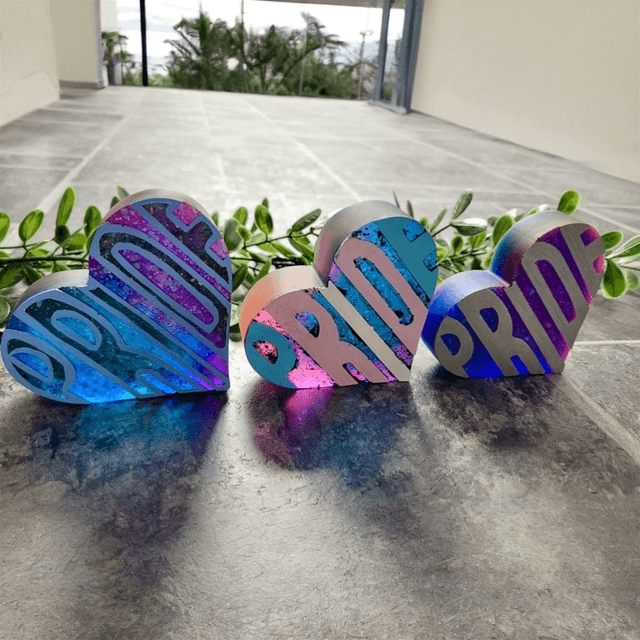 PRIDE Heart - Pink glitter ‘Pride’ with purple and blue marble