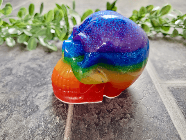 Skull Ornament - Large - Rainbow Pride Glitter