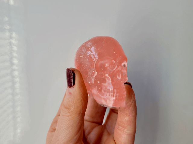Skull Ornament - Medium - Peachy Pink Glitter