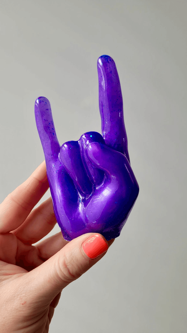 Rock On Hand Ornament – Purple & Blue Glitter