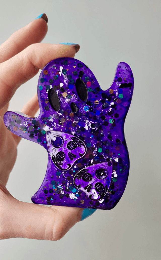 Ghost Ornament - Purple Glitter with Ouija Planchette