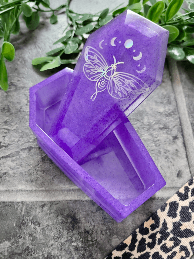Coffin Trinket Box - Purple with Moth Design