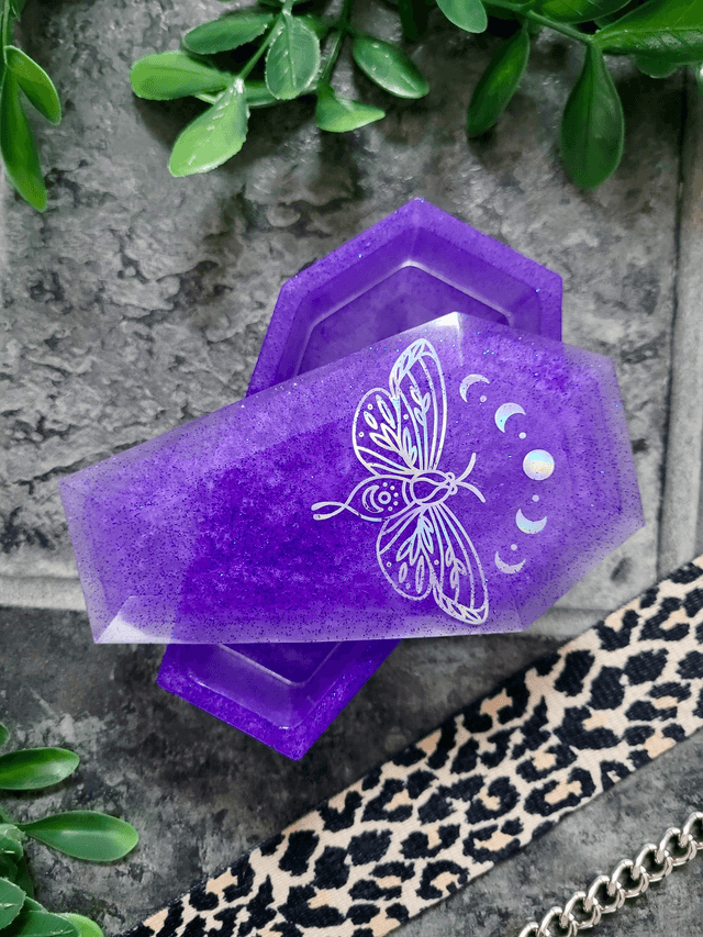 Coffin Trinket Box - Purple with Moth Design