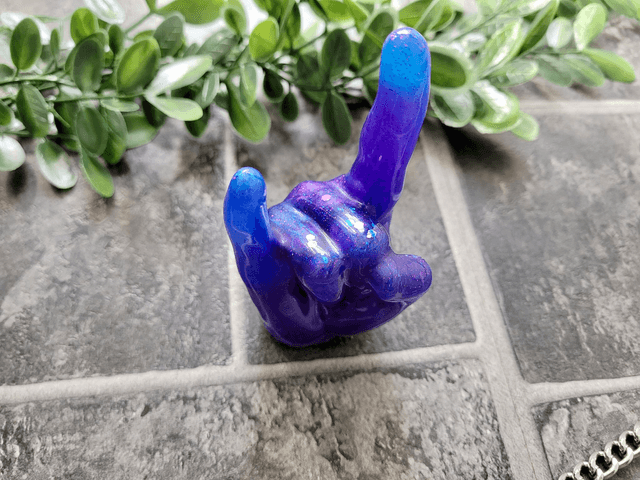 Rock On Hand Ornament – Blue & Purple Glitter - Ring Holder