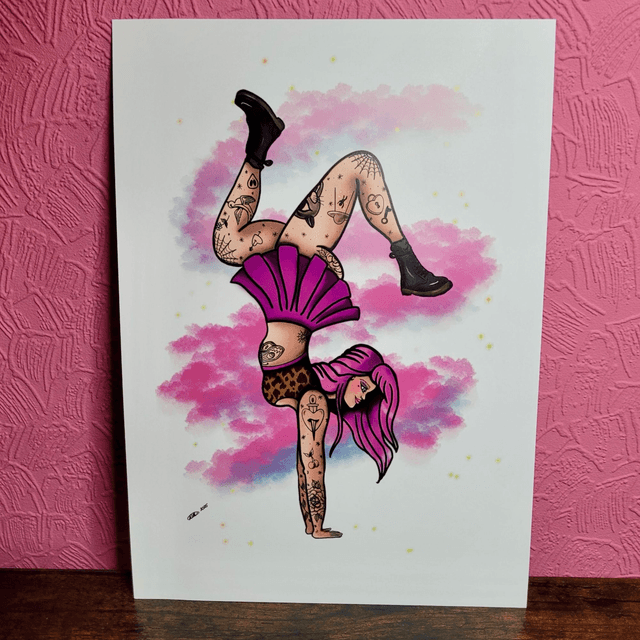 Tattooed Handstand Girl Art Print – A4 & A6