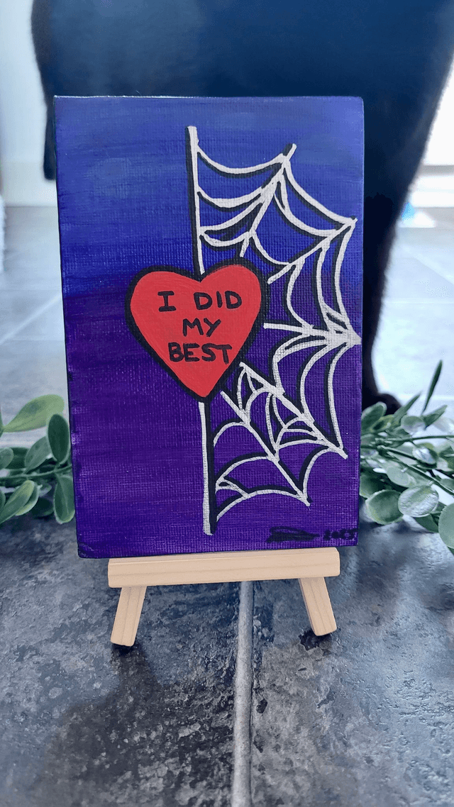 Original Mini Canvas Painting – Spiderweb Heart, I Tried My Best