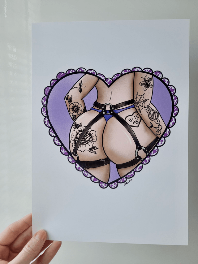 Bite Me Butt Heart A4 Art Print