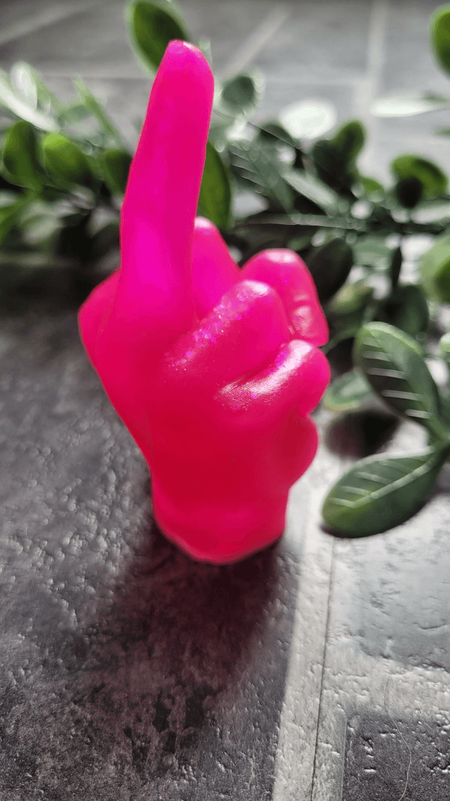 Middle Finger Hand Ornament – Bright Pink Glitter 