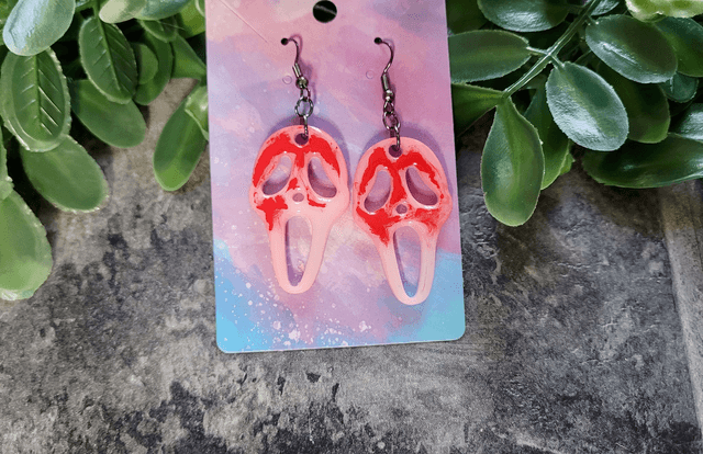 Earrings | Bloody Ghostface Scream Earrings - White Bloody | Stainless Steel Hooks