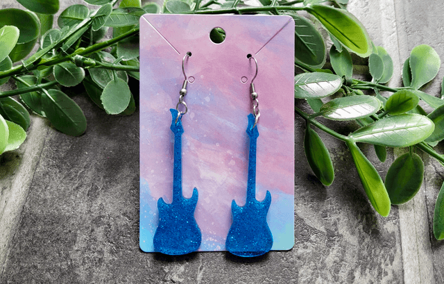Earrings | Blue Glitter Guitars | Stainless Steel Hooks