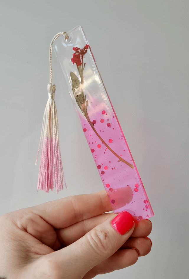 Pink Glitter Floral Bookmark - Dried Flowers