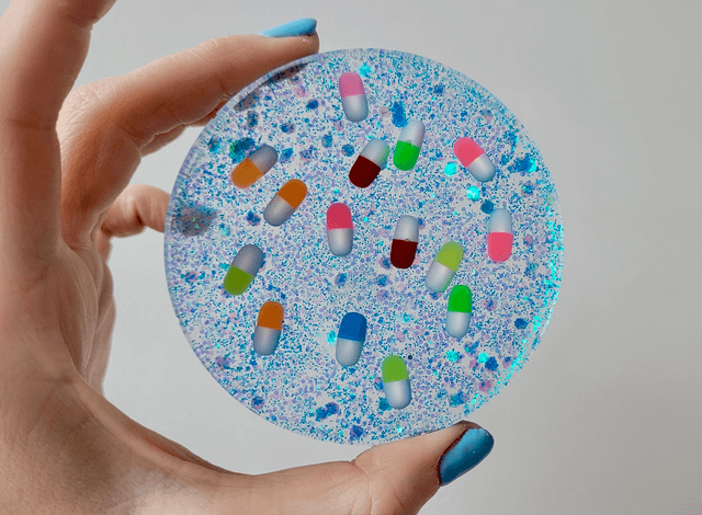 Coaster - Blue Glitter - Pills