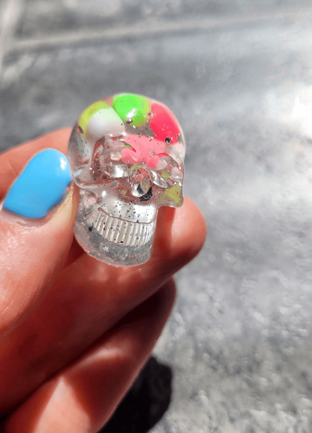 Skull Ornament - Mini - Silver Glitter & Pill Capsules