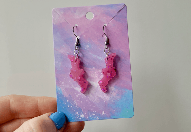 Earrings | Pink Glitter Bats | Stainless Steel Hooks