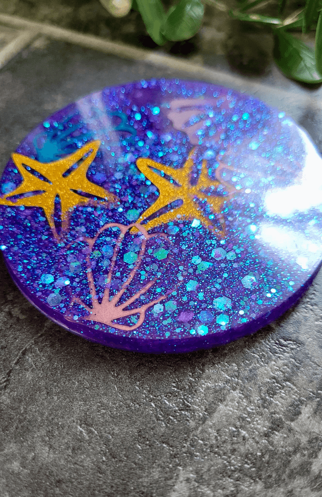 Coaster - Purple and Blue Glitter - Starfish & Shells Ocean Theme