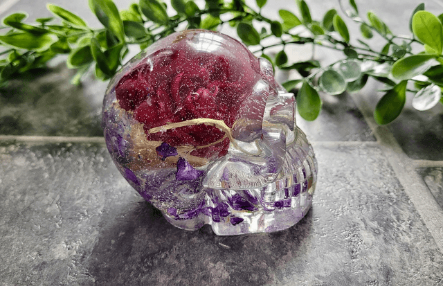 Skull Ornament - Large - Flower Floral Glitter