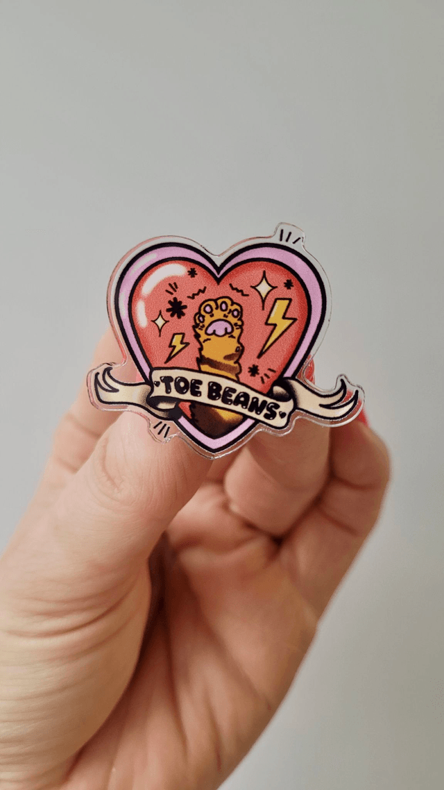 Toe Beans Acrylic Pin Badge – Cat Paw Tattoo Inspired Heart Design
