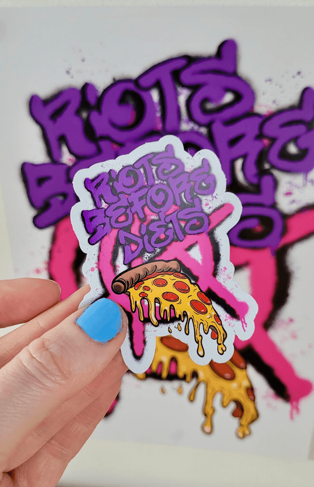 Riots Before Diets Punk Pizza Sticker – Glossy Vinyl
