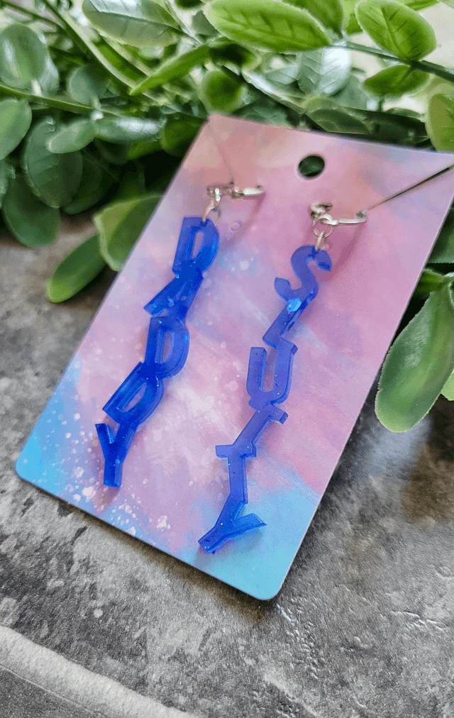 Earrings- DADDY / SLUTTY Blue Glitter Earrings | Stainless Steel Lever back Hoops