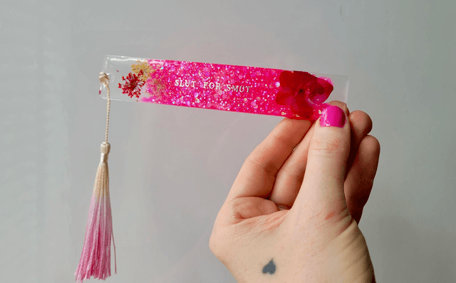 Bookmark - SLUT FOR SMUT - Bright Pink Glitter & Dried Flowers