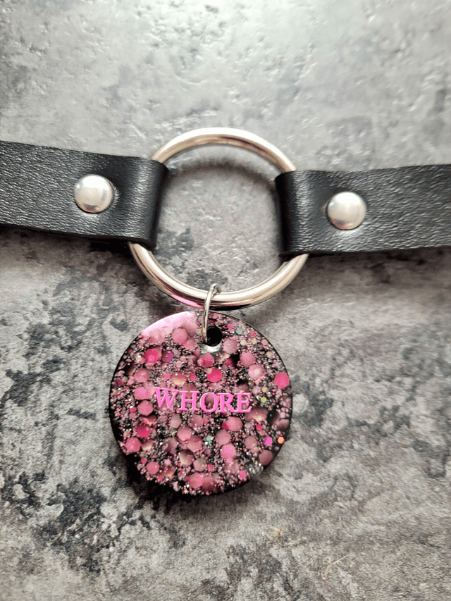 Choker - Black Faux Leather Chokers with Metal O-Ring and Resin Tags