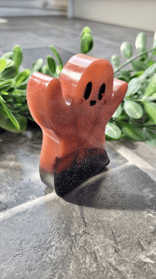 Ghost Ornament - Red-Orange & Black Glitter Ombré Mix