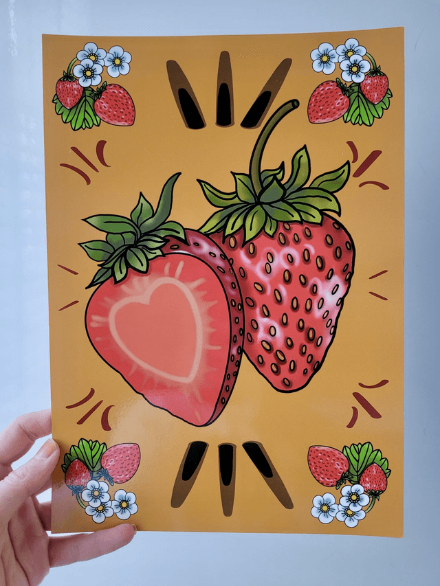Strawberry Tattoo-Inspired A4 Art Print