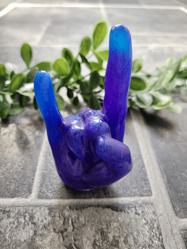 Rock On Hand Ornament – Blue & Purple Glitter - Ring Holder