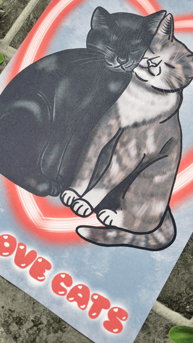 The Love Cats A4 Art Print – Textured Fine Art Paper (190gsm)