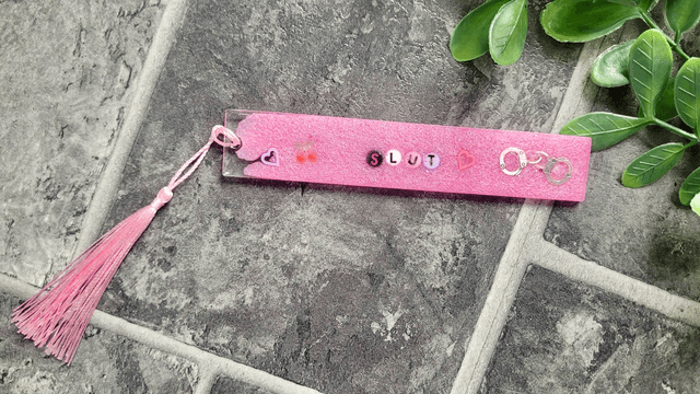 Bookmark - SLUT - Pink Glitter with Handcuffs