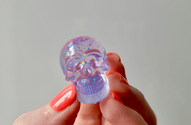 Skull Ornament - Mini - Lilac, Clear, Holograph Glitter