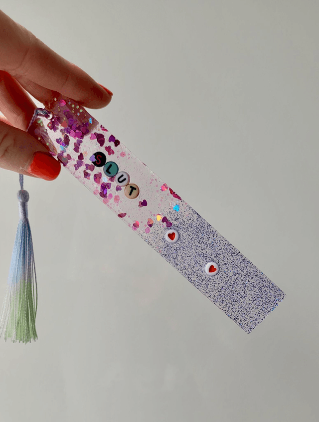 Slut Glitter & Heart Bookmark