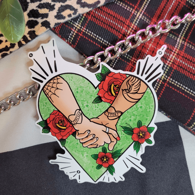 Forever Yours Tattooed Holding Hands Heart Vinyl Sticker
