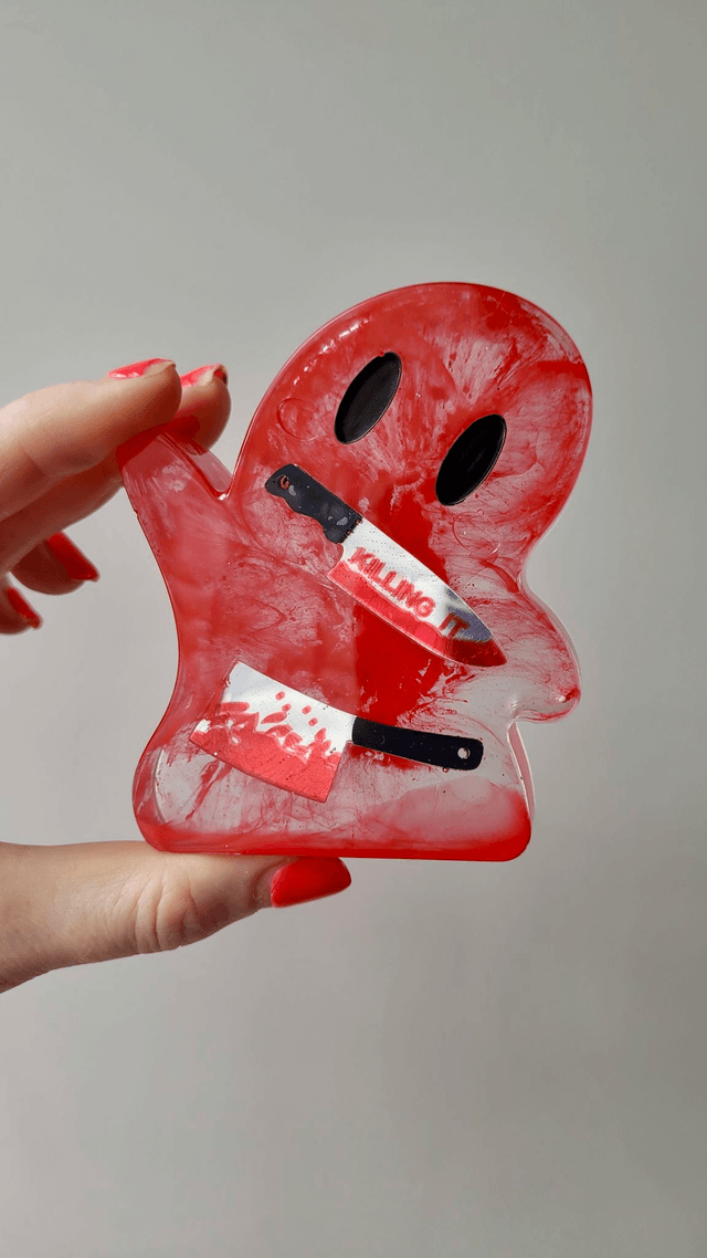 Ghost Ornament - ‘Killing It’ Bloody Horror Ghost with Knives