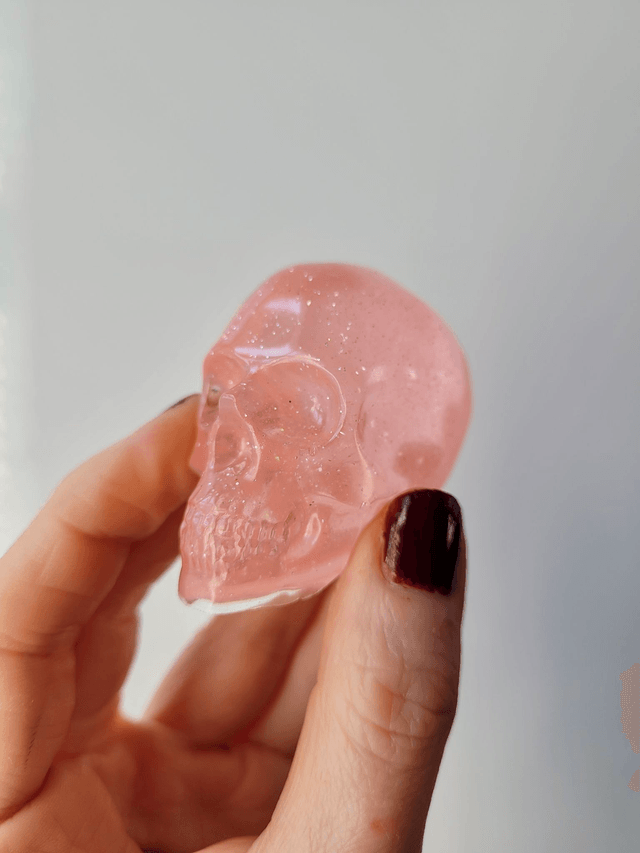 Skull Ornament - Medium - Peachy Pink Glitter