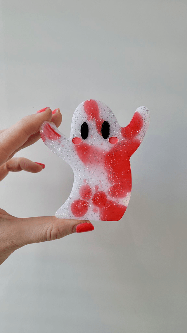 Ghost Ornament - Red and White Glitter | Blood Swirl Effect