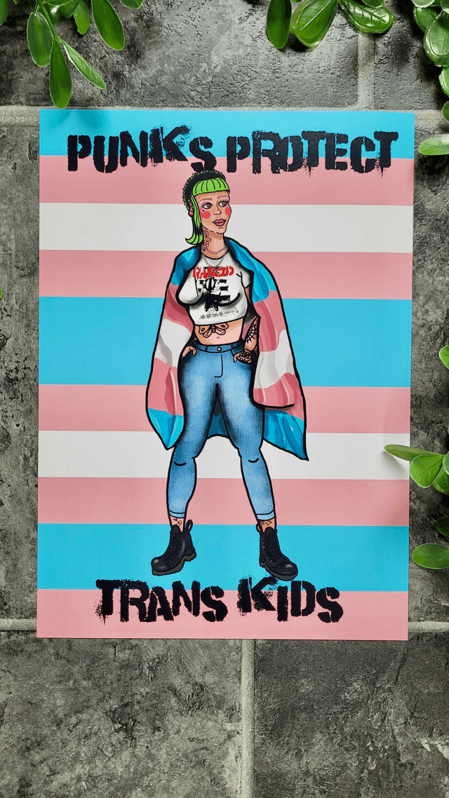 Punks Protect Trans Kids – A4 Art Print - Punk Print