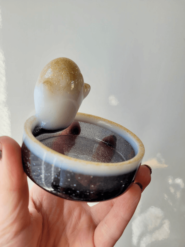 Ghost Trinket Pot Tray – Black, White & Gold Glitter
