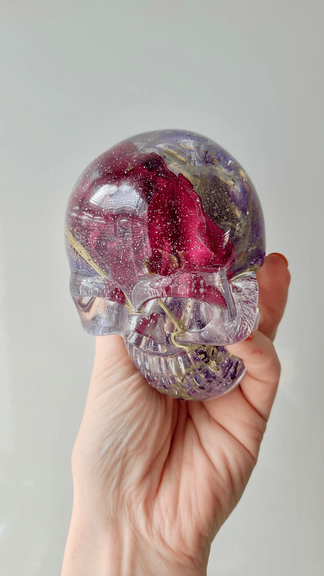 Skull Ornament - Large - Flower Floral Glitter