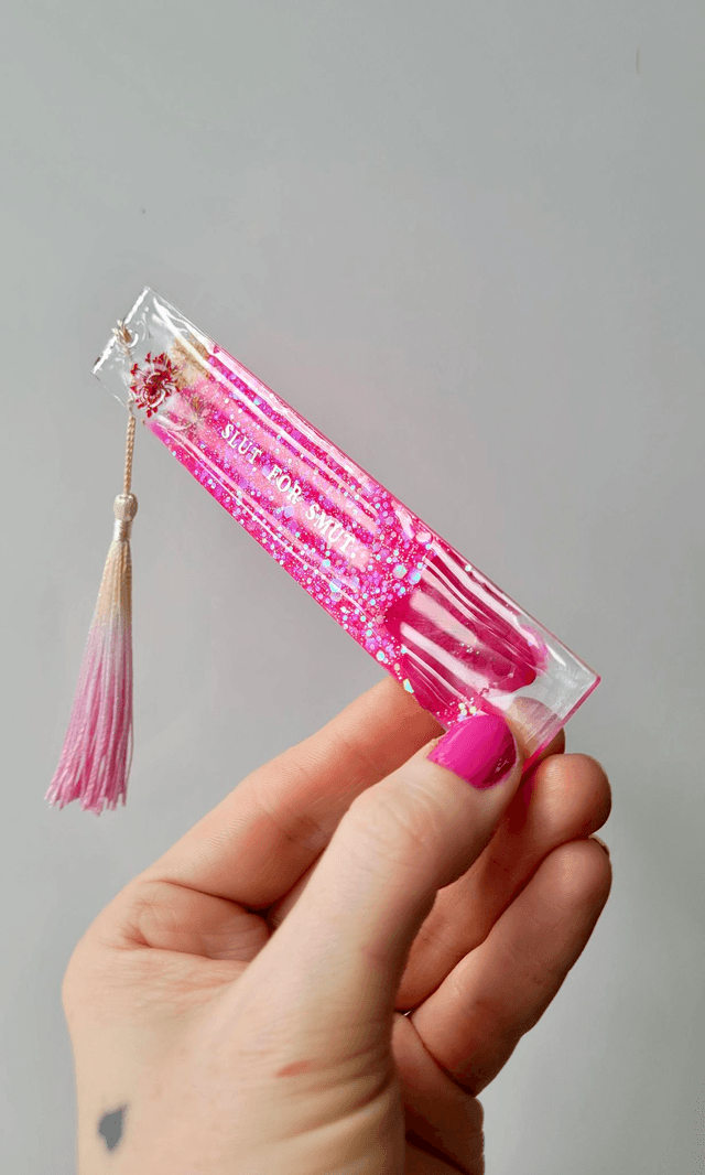 Bookmark - SLUT FOR SMUT - Bright Pink Glitter & Dried Flowers