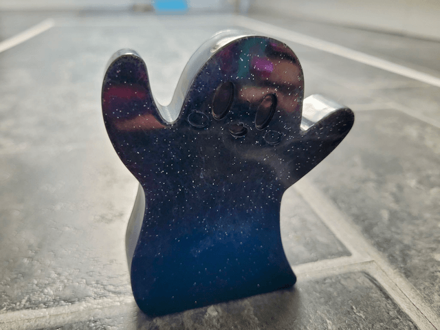 Ghost Ornament - Marbled Black with Silver Glitter 