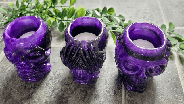 See No Evil, Hear No Evil, Speak No Evil - Set of 3 Skull Tealight Candle Holders