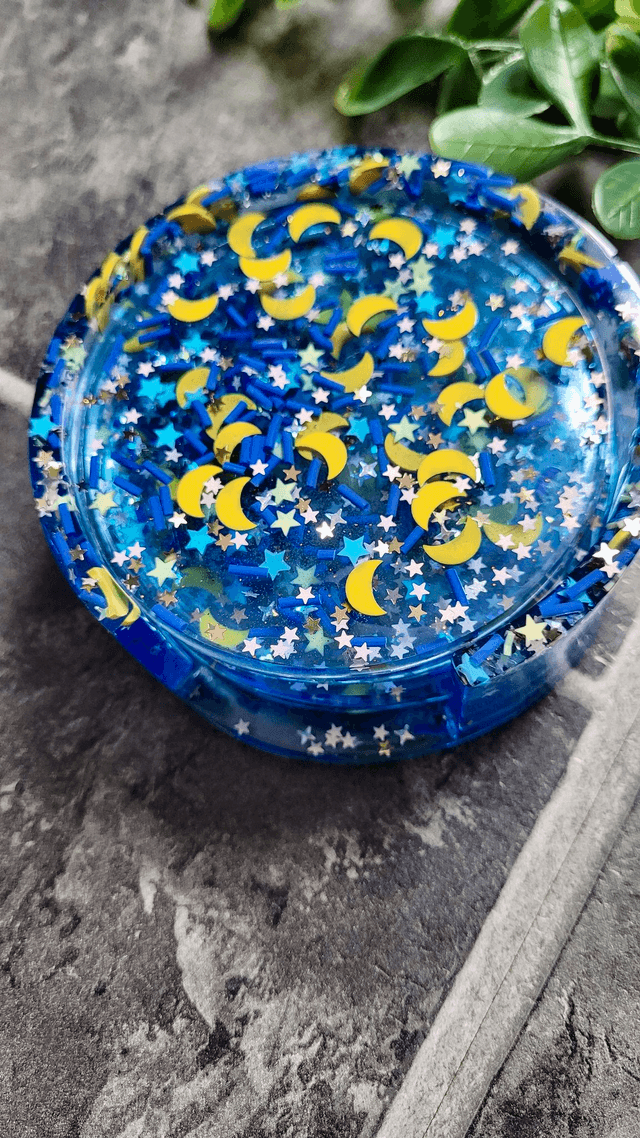 Coasters Set of 4 with Holder - Blue Moon & Star Glitter