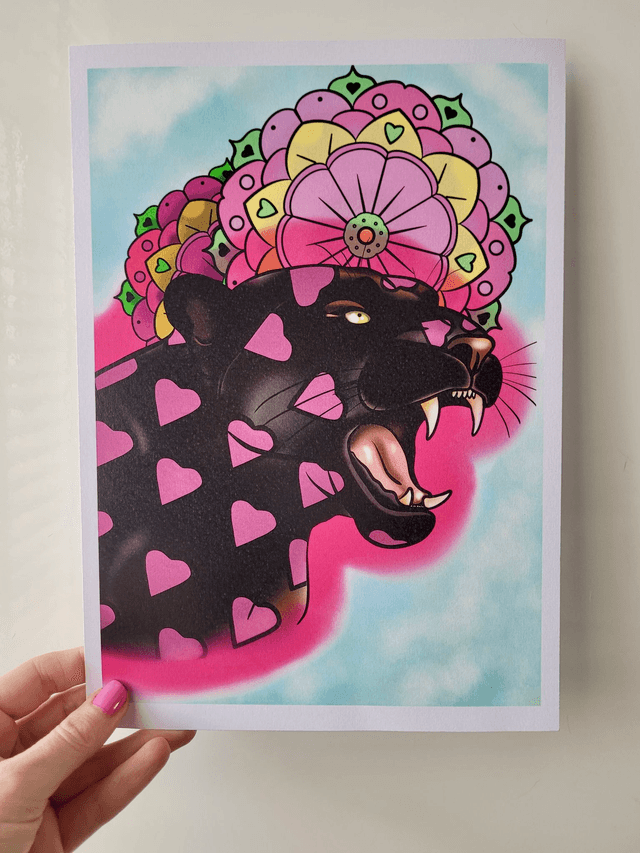 Heart Black Panther & Mandala A4 Art Print