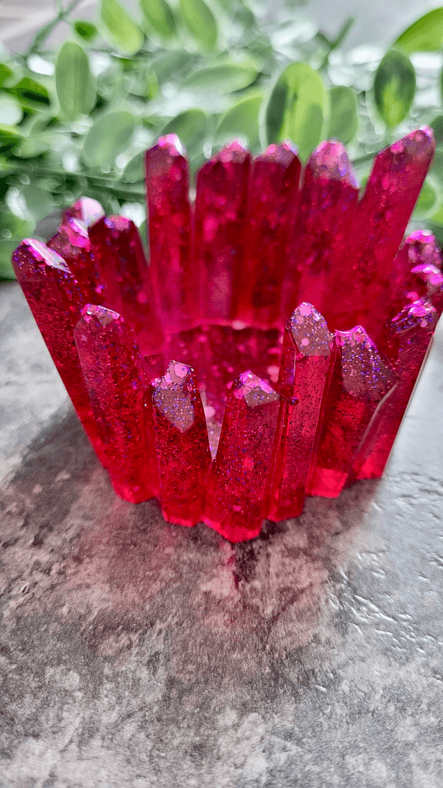 Tealight Candle Holder - Pink-Red Glitter Crystal Tealight Holder