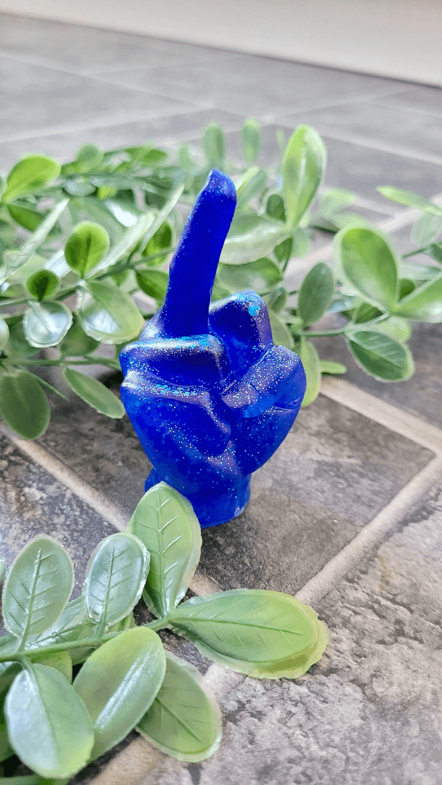 Middle Finger Hand Ornament – Blue Glitter
